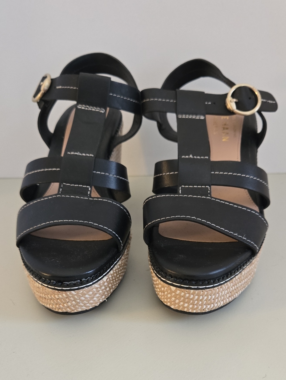 NWOB Cole Haan Wedge Sandals, Black, Size 6.5